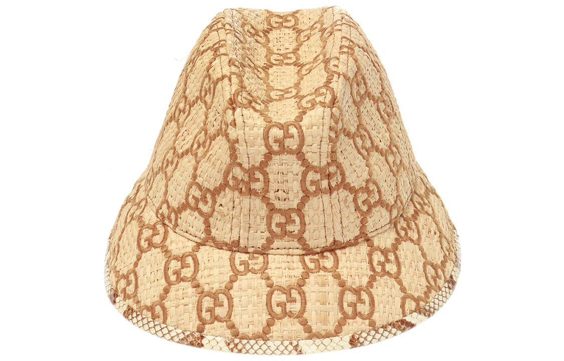 Gucci GG Snakeskin Trim Raffia Fedora Hat 'Brown' 582435-3HH39-9264
