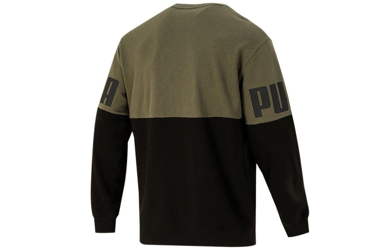 PUMA Colorblock Alphabet Round Neck Pullover Black Green 847722-44