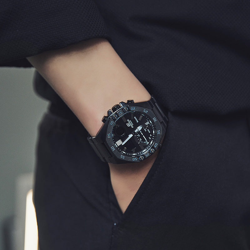 CASIO Bluetooth Waterproof EDIFICE Sports Sapphire Crystal Solar Powered Mens Black Analog/Digital Combo ECB-10YDC-1APR
