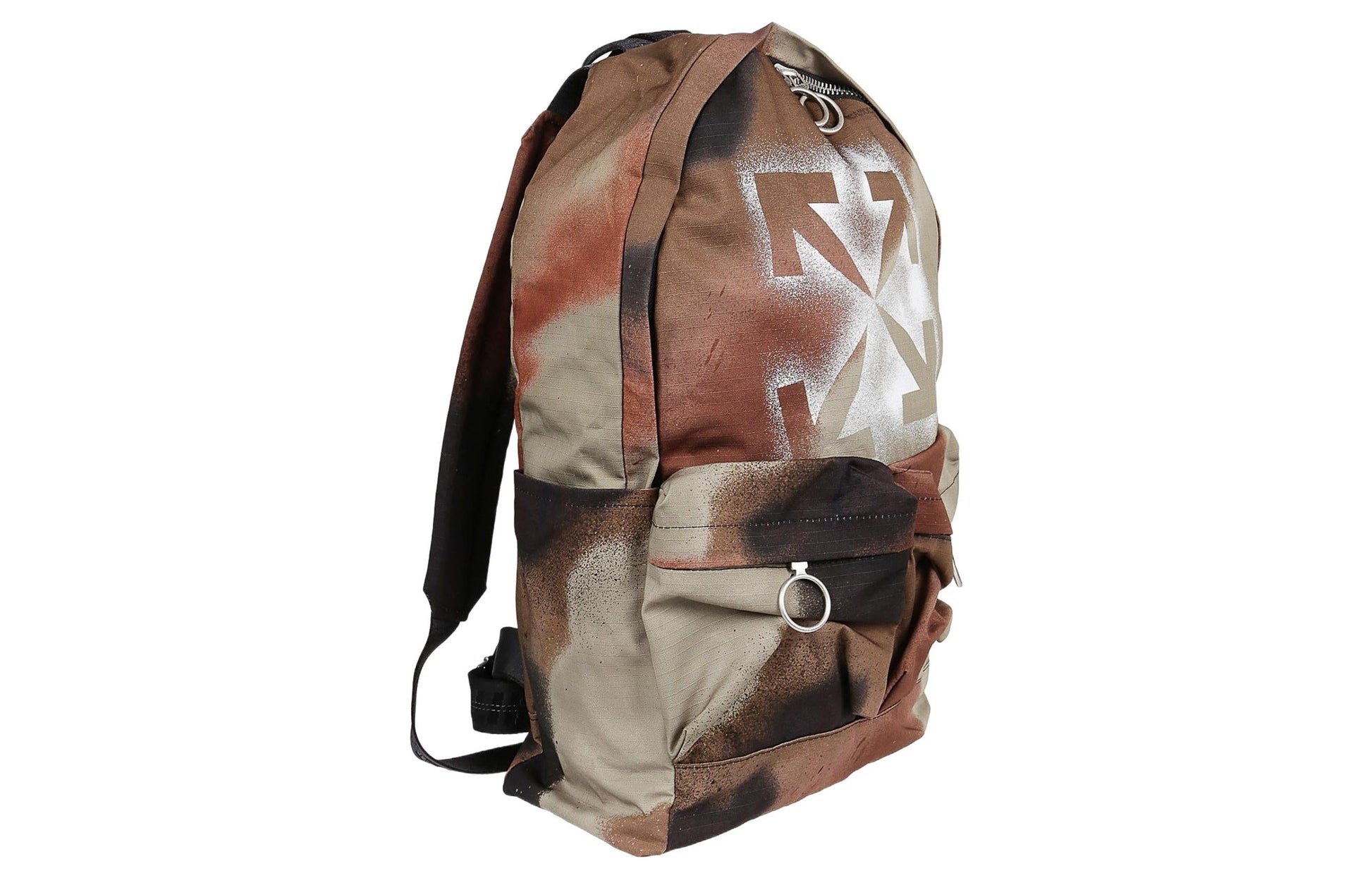 Men's Off-White Cotton Classic Arrow Logo Adornment Zipper Handbag Backpack Brown OMNB003E20FAB0036060