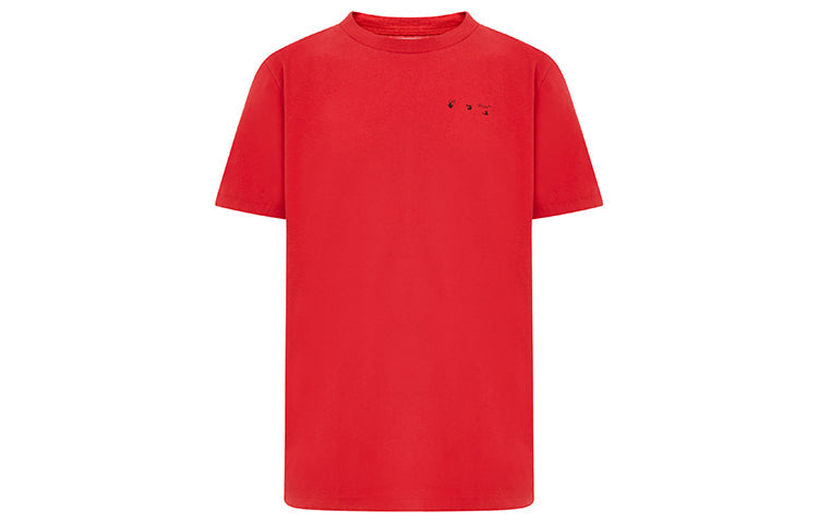 Off-White Logo Embroidered Short Sleeve Red OMAA027F20FAB0082510