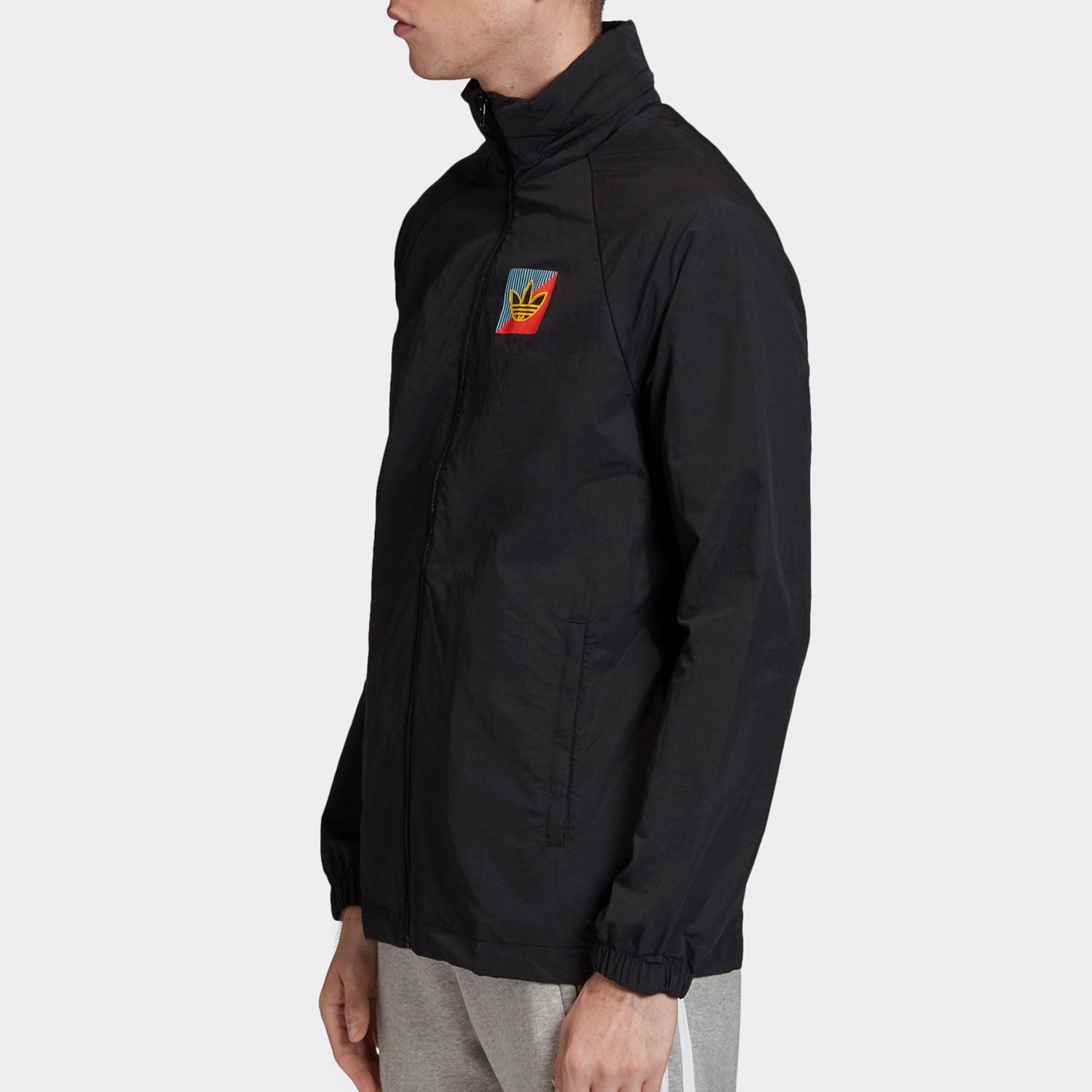 Men's adidas originals Diagonal Wb Logo Printing Sports Storage Simple Jacket Black FM3369