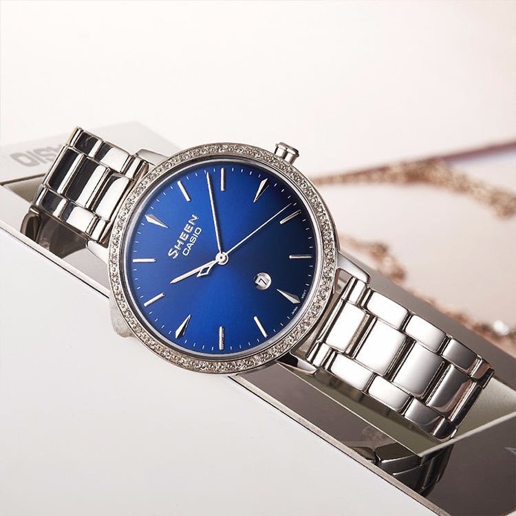 CASIO Sapphire Crystal SHEEN Waterproof Stainless Steel Strap White/Blue Analog SHE-4535YD-2A