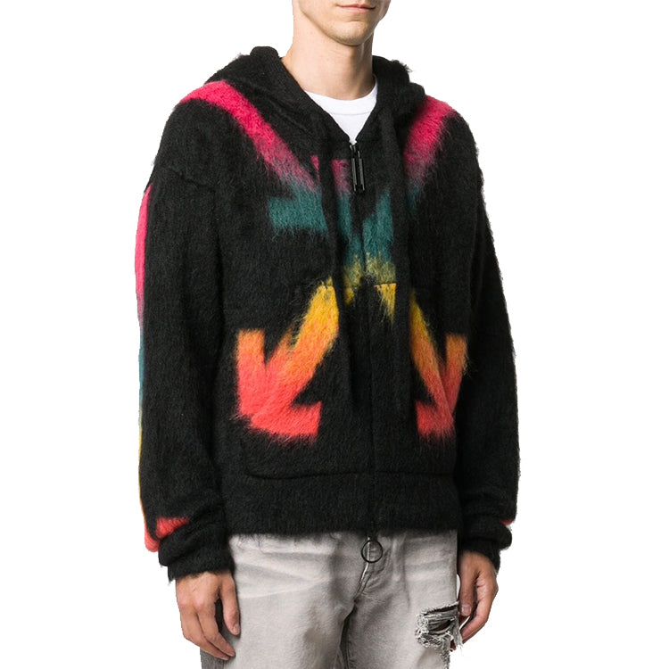 Off-White FW20 Arrows Vein Hooded Sweater Men's Black OMHA073E20KNI0021087