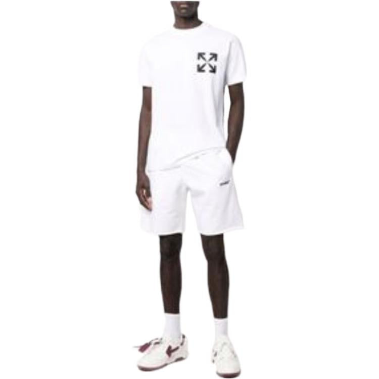 Men's Off-White Arrow Pattern Cotton Short Sleeve White T-Shirt OMAA027C99JER002