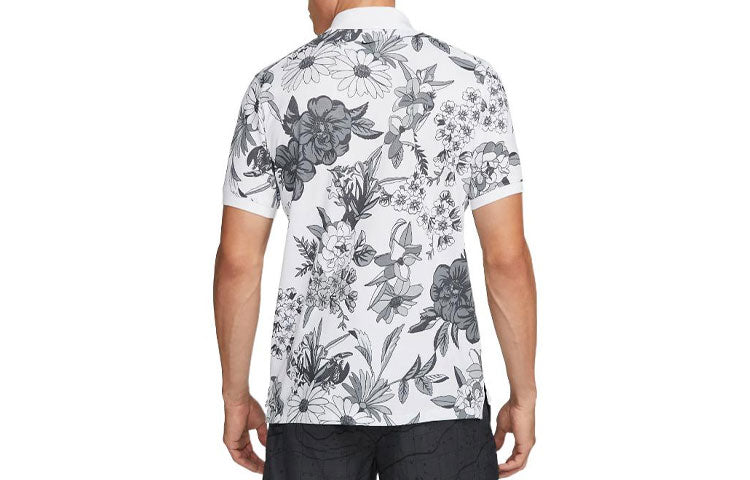 Men's Nike Flowers Printing Full Print Short Sleeve White Polo Shirt DH0962-100
