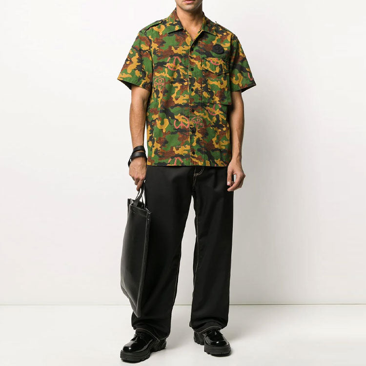 Off-White Camouflage Printing Short Sleeve Shirt Version Green OMGA107R203620019900