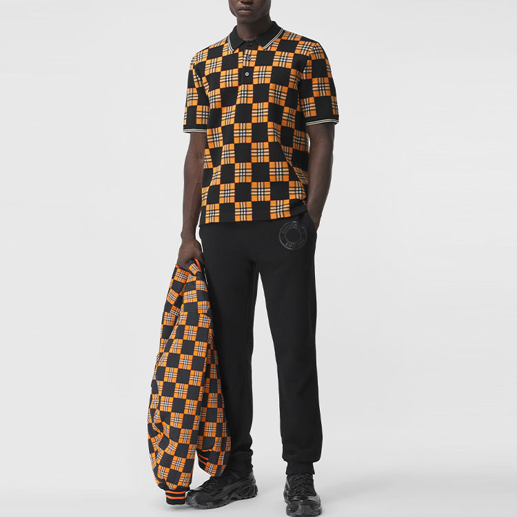 Men's Burberry SS21 Contrasting Colors Plaid Jacquard Short Sleeve Polo Shirt Orange 80410241