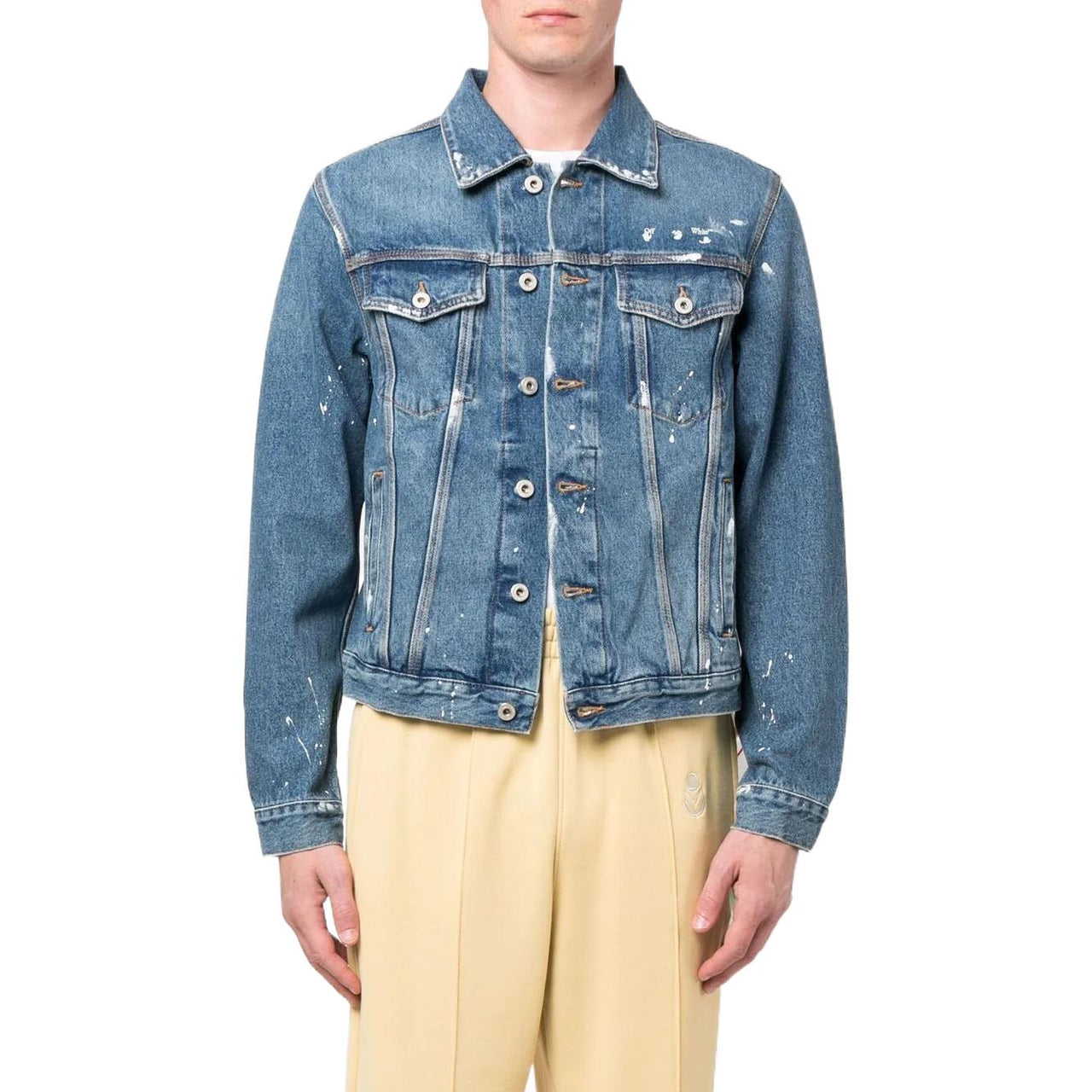 Men's Off-White FW22 Back Print Lapel Long Sleeves Denim Version Blue Jacket OMYE054G20DEN0044501
