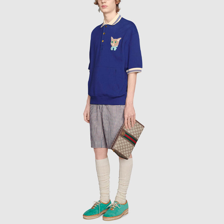 Gucci Jersey Polo Sweatshirt With Gucci Cat 'Blue' 658081-XJDI4-4330