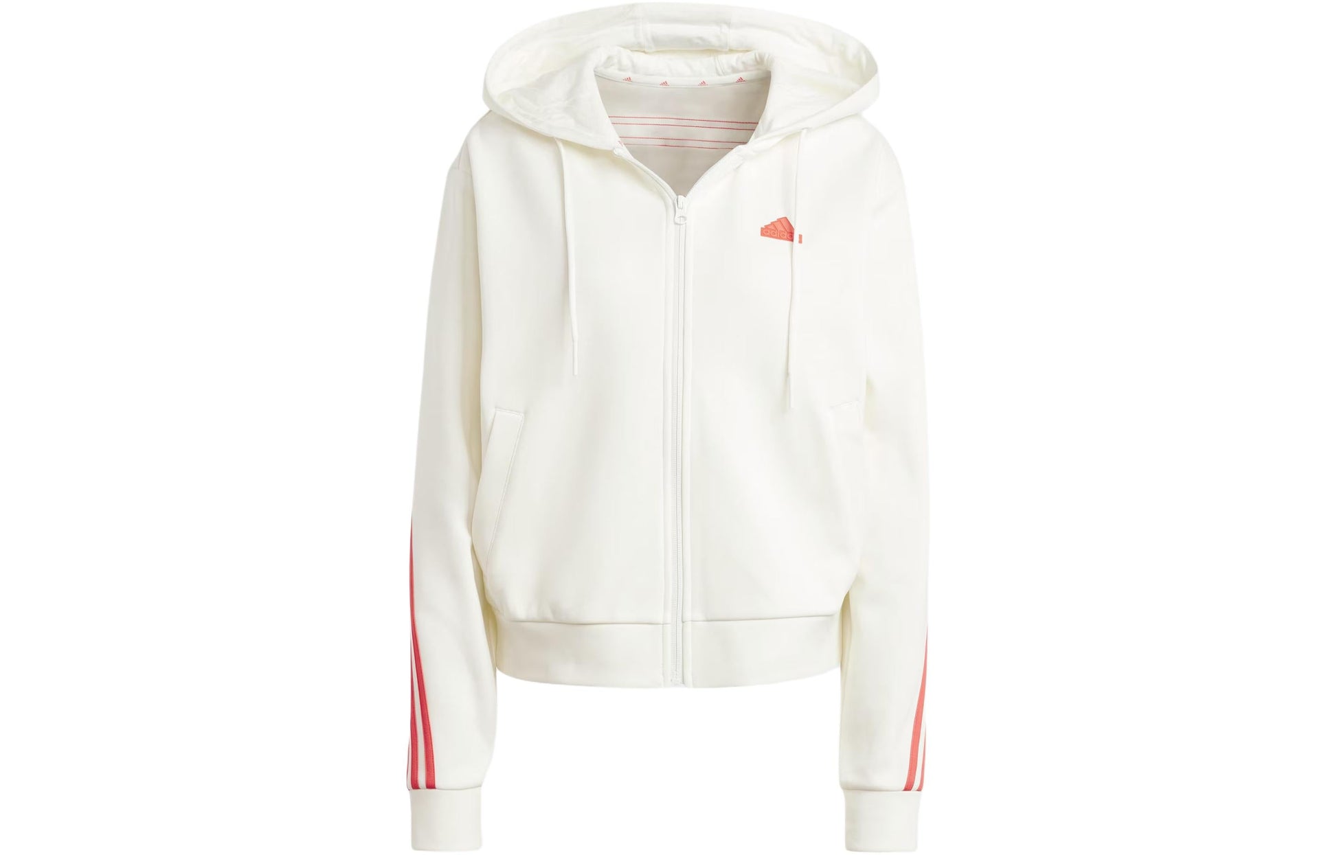 (WMNS) adidas Future Icons 3-Stripes Full Zip Hoodie Asia Sizing 'White Bright Red' IS3679