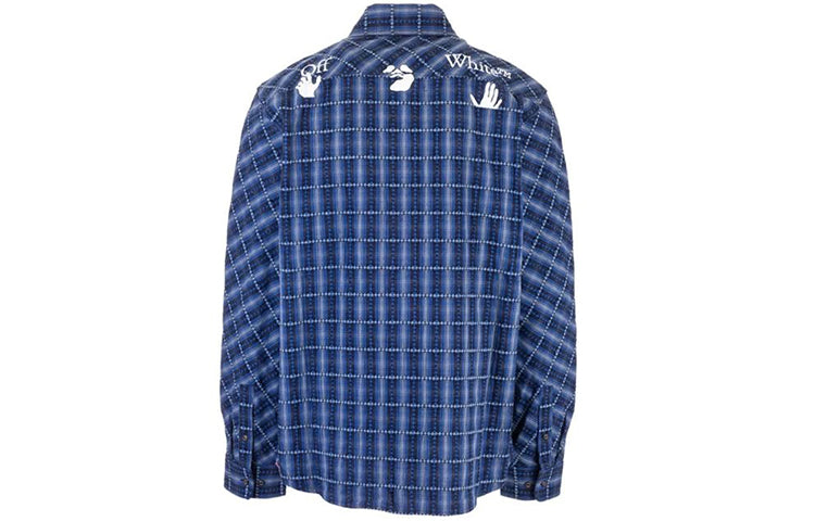 Men's Off-White Flannel Plaid Blue Shirt OMGA133F20FAB0014501