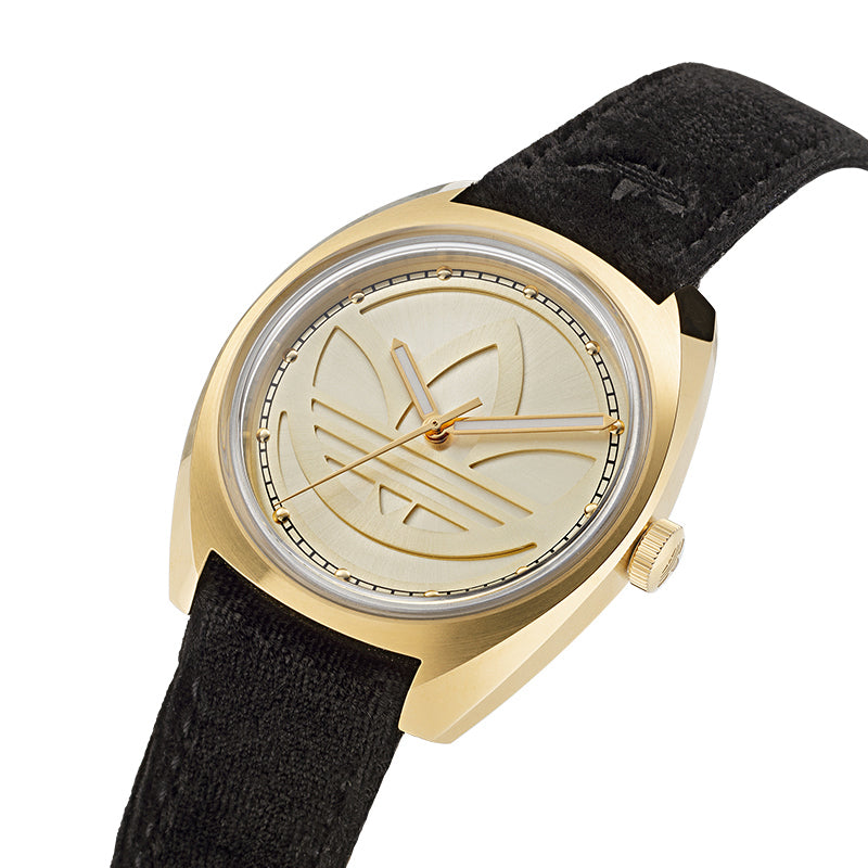 adidas Edition 1 Fashion Black Stainless Steel & Velvet Strap Watch 'Black Gold' AOFH225132I