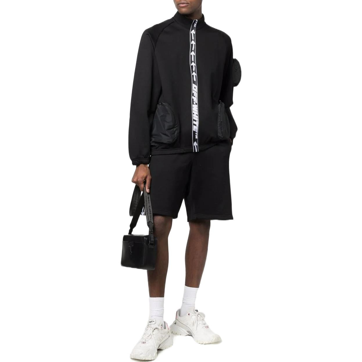 Men's Off-White FW22 Solid Color Logo Webbing Zipper Jacket Black OMVC007C99FAB0011001