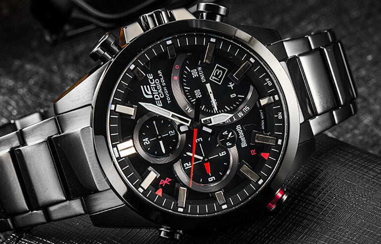 CASIO EDIFICE Quartz Waterproof Solar Powered Stainless Steel Strap Sports Sapphire Crystal Mens Black Analog EQB-501YDC-1AMPR