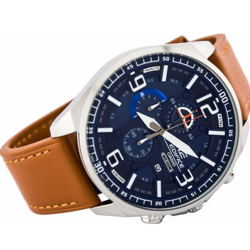 CASIO EDIFICE Blue DialBrown Strap Blue DialBrown Strap Mens BlueBrown Analog EFR-555L-2A