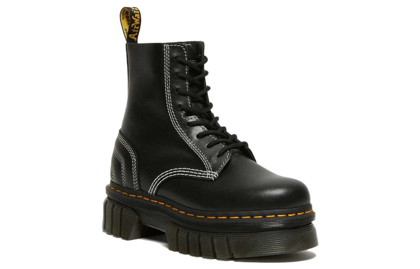 (WMNS) Dr. Martens Audrick 8-eye White Stitch Leather Platform Boots 'Black' 27810001