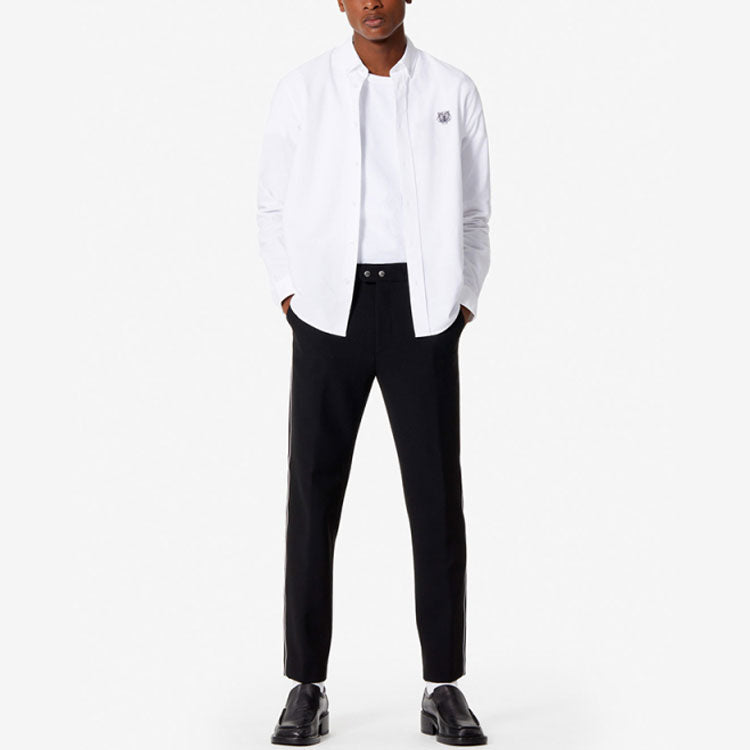 Men's KENZO SS21 Embroidered Small Tiger Head Casual Slim Fit Long Sleeves Cardigan White Shirt F765CH4001LD-01