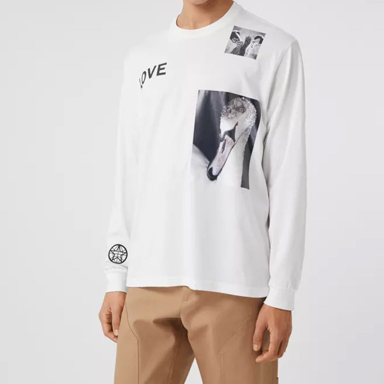 Men's Burberry Alphabet Printing Cotton Long Sleeves White 8031884