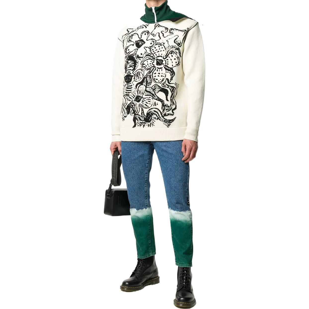 Men's Off-White FW22 Flowers Pattern Jacquard Round Neck Pullover Knit Wool Sweater Version White OMHE049E20KNI0010310