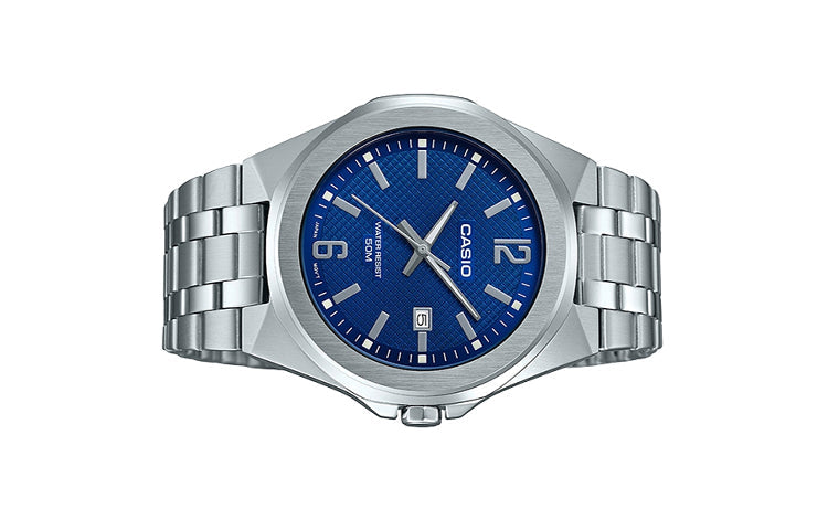 CASIO Waterproof Stainless Steel Strap Mens Blue Analog MTP-E158D-2A