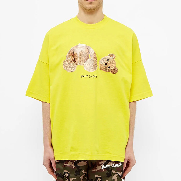 Men's PALM ANGELS Printing Large Loose Version Short Sleeve Yellow PMAA041R204130326088