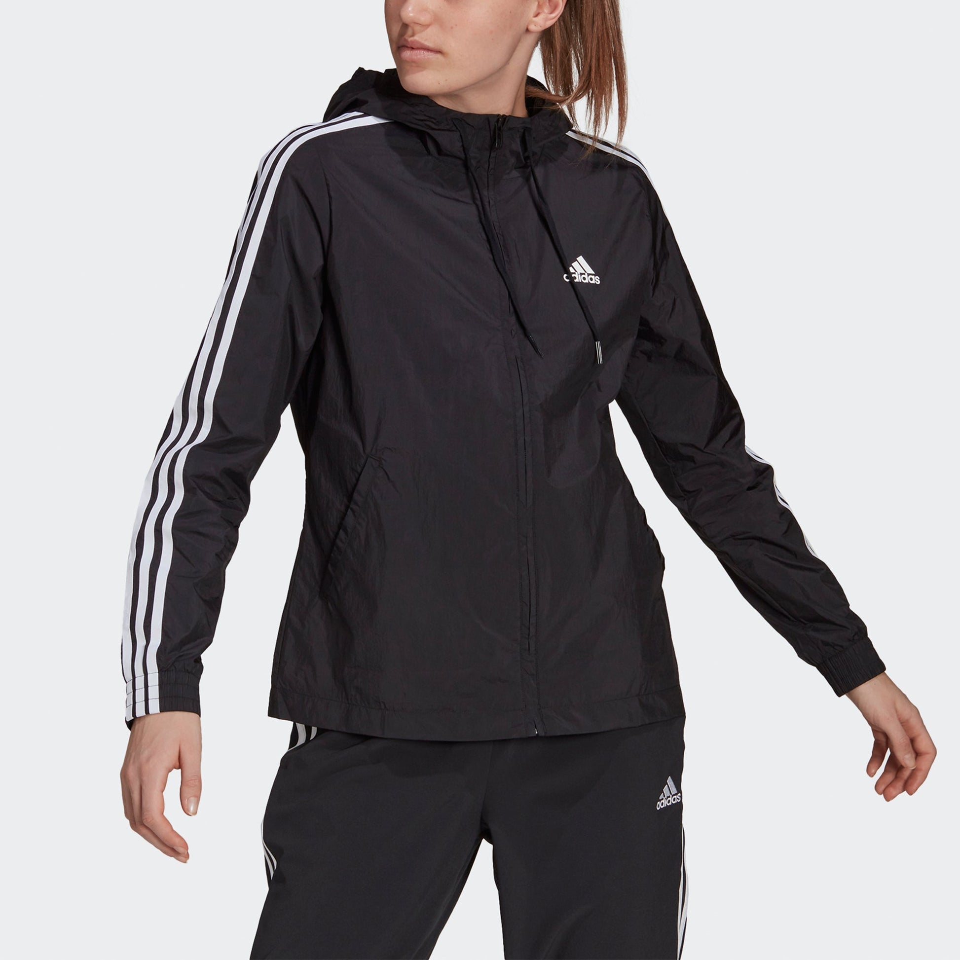 (WMNS) adidas 3-Stripes Hooded Windbreaker Jacket Asia Sizing 'Black White' GR9602