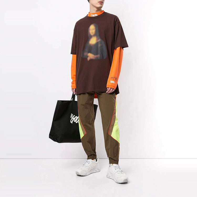 Men's Off-White Printing Short Sleeve Brown T-Shirt OMAA038F20FAB0146060