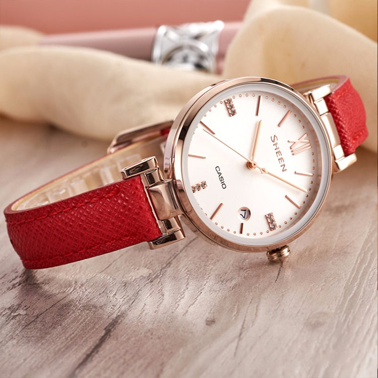 CASIO Waterproof SHEEN Quartz Sapphire Crystal Red Analog SHE-4053CGL-7AU