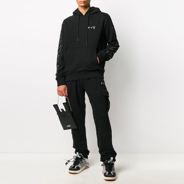 Men's Off-White Logo Elastic Waistband Cargo Sports Pants/Trousers/Joggers Slim Fit Black OMCH017F20FLE0011001
