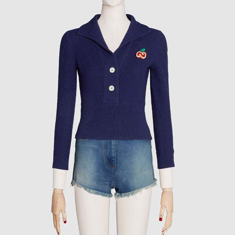 (WMNS) Gucci GG Apple Patch Polo Knitwear For Blue 622116-XKBB9-4447
