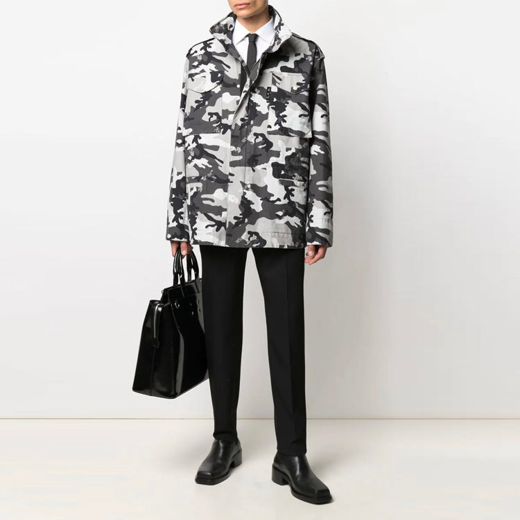 Off-White Men's SS21 Logo Camouflage Jacket Slim Fit Gray OMEL015S21FAB0010900
