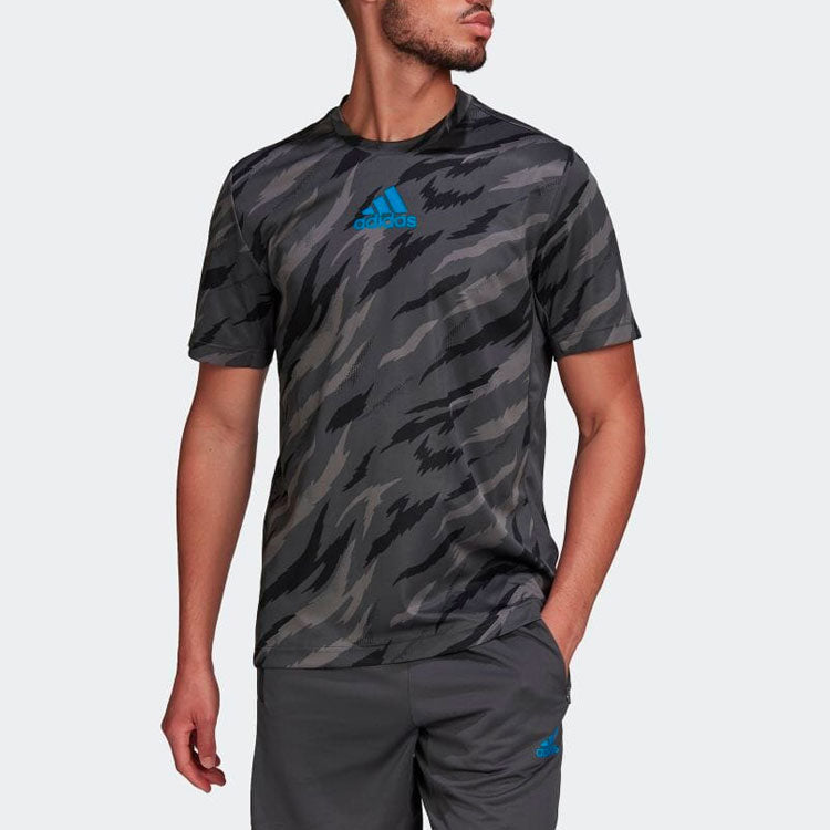Men's adidas Camouflage Round Neck Pullover Short Sleeve Japanese Version Gray T-Shirt HD4319