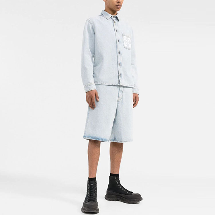 Off-White Logo Printing Solid Color Long Sleeves Shirt Blue OMYD027C99DEN0034001