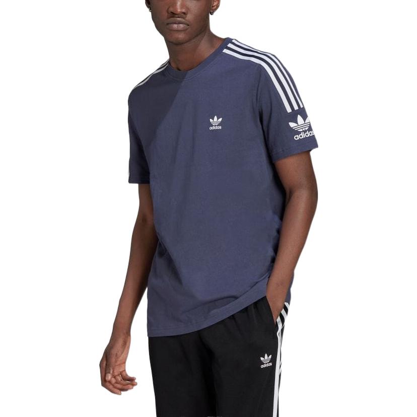 adidas originals Casual Alphabet Logo Stripe Solid Color Round Neck Short Sleeve Blue HC1990