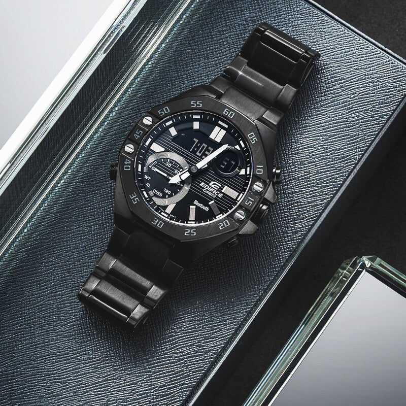 CASIO Waterproof Sports EDIFICE Sapphire Crystal Solar Powered Mens Black Analog/Digital Combo ECB-10YDC-1A