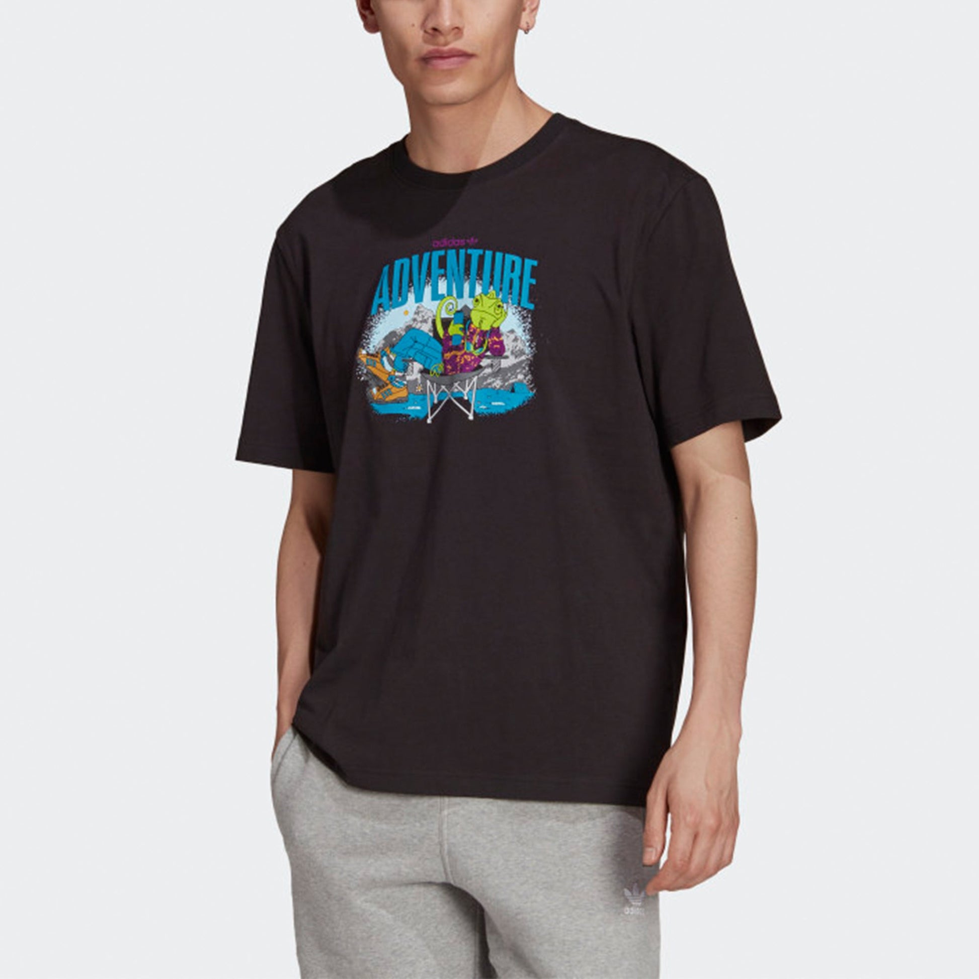 Men's adidas originals Chameleon Printing Sports Short Sleeve Black T-Shirt H09079