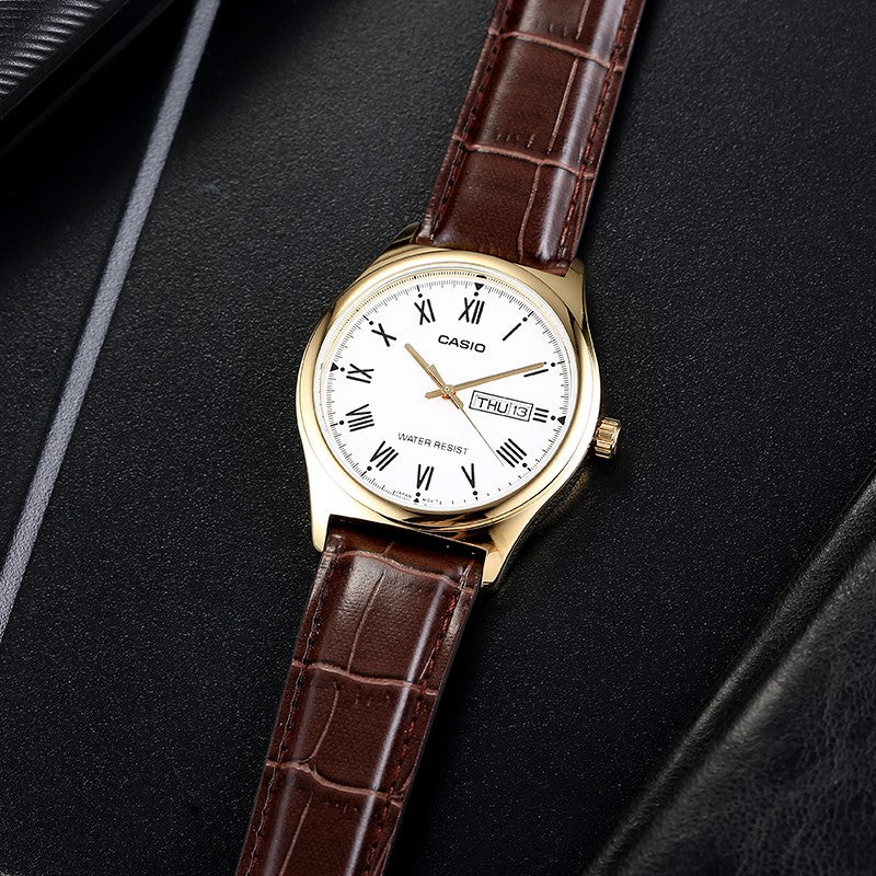 Casio Retro Fashion Business Analog Watch 'Gold White Brown' MTP-V006GL-7B