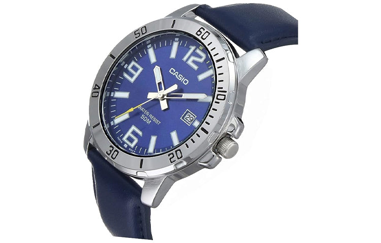 CASIO Leather Band Waterproof Business Style Men Mens Blue Analog MTP-VD01L-2BV