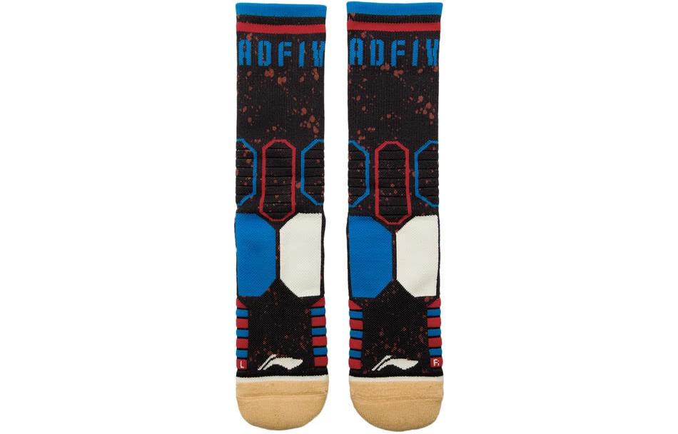 Li-Ning BadFive Mid Cut Basketball Socks 'Black Blue Red' AWLS267-4