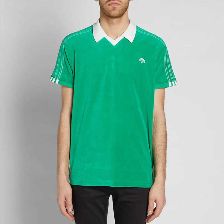 Men's adidas originals x Alexander wang Crossover Velvet Short Sleeve polo Green Polo Shirt BR0216
