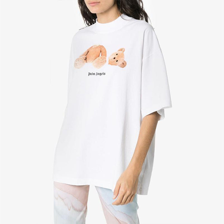 PALM ANGELS Pink Bear S/S Back logo Short Sleeve White PWAA017S20JER0010160