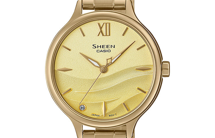 CASIO SEAWAVE Subject Fashion 3d Minimalistic Watch Sapphire Crystal Gradient Gold SHE-4550G-9AUPR