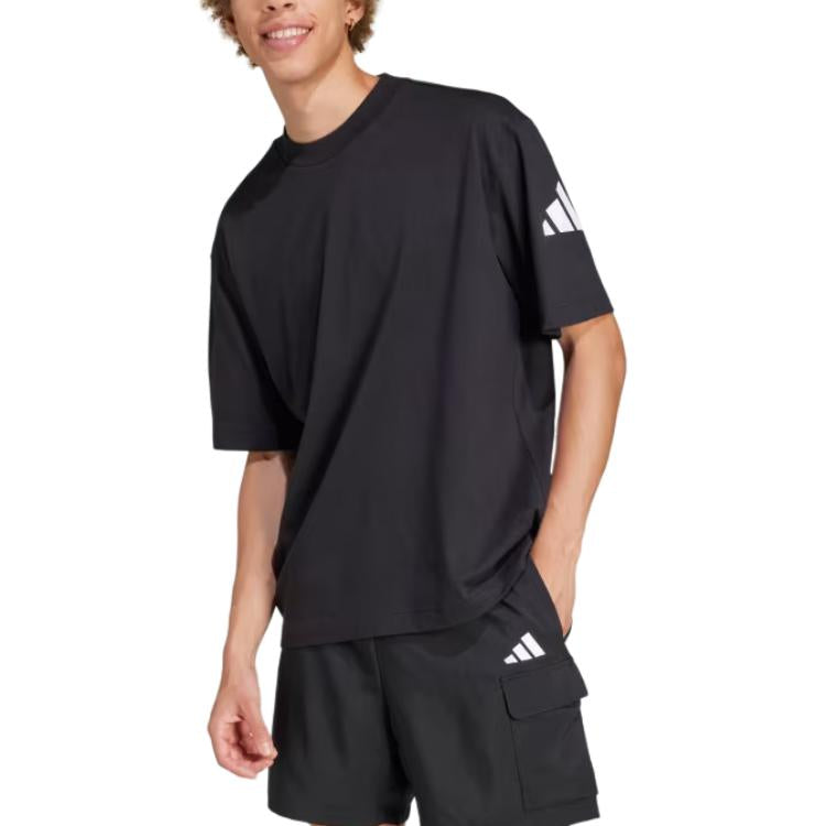 adidas Essentials Loose Fit 3 Bar Logo T-Shirt Asia Sizing 'Black White' JF3615