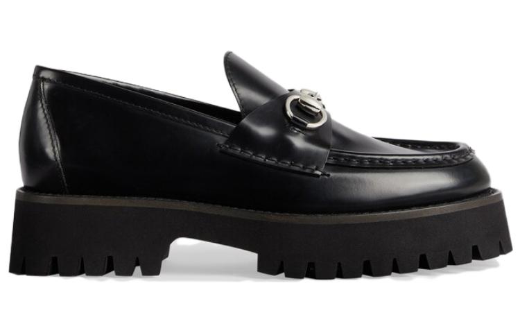 (WMNS) Gucci Rubber lug sole loafer with Horsebit 'Black Leather' 764211-DS800-1000