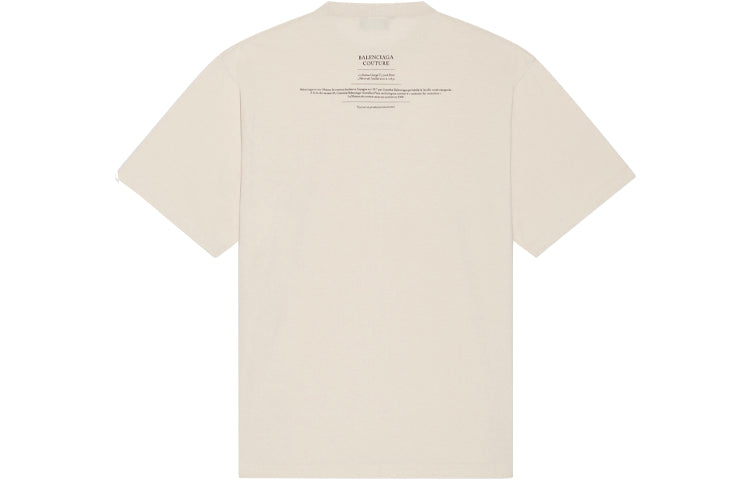 Balenciaga FW21 Couture Boxy Alphabet Printing Round Neck Pullover Short Sleeve Beige 651795TJV900905