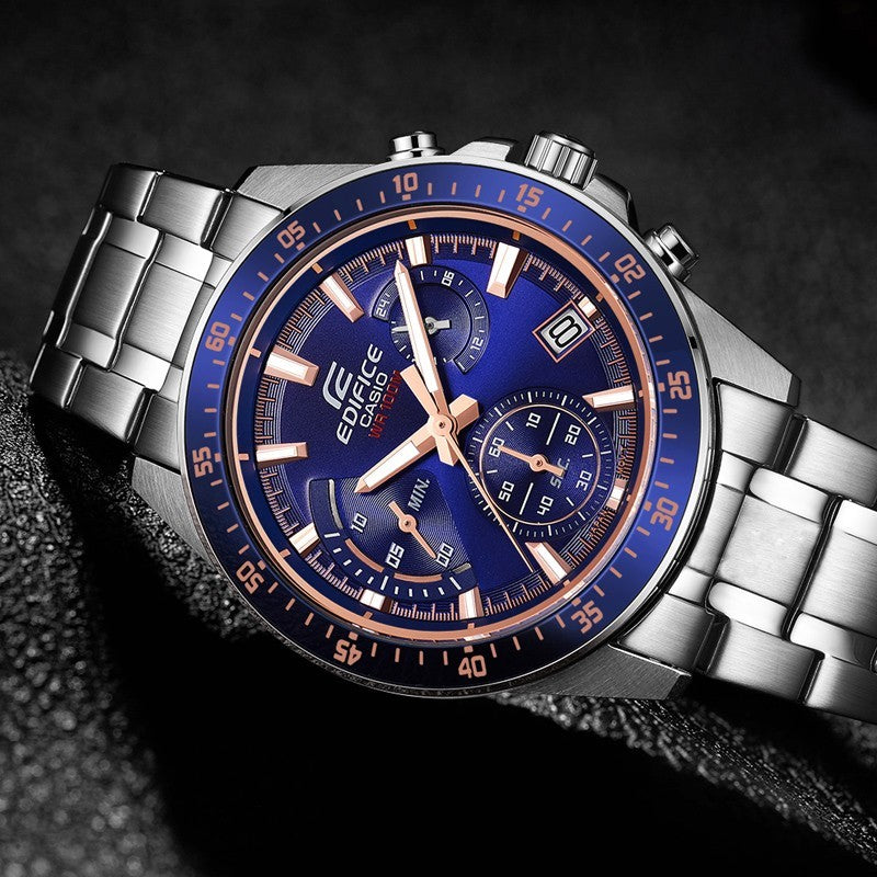 CASIO EDIFICE Waterproof Stainless Steel Strap Mens Blue Analog EFV-540D-2A