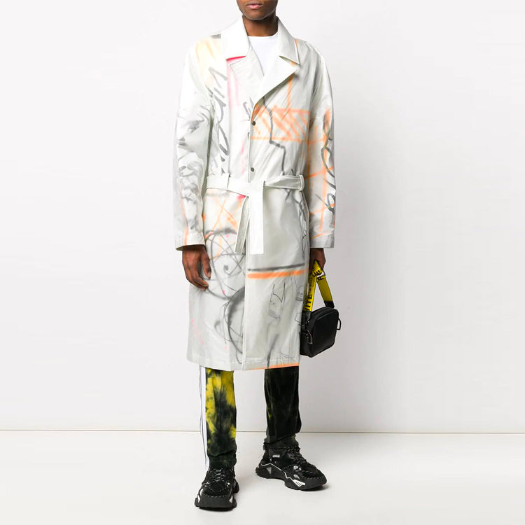 Off-White Printing Pattern single breasted Lacing Windbreaker Ordinary Version White OMEA217S20I100520188