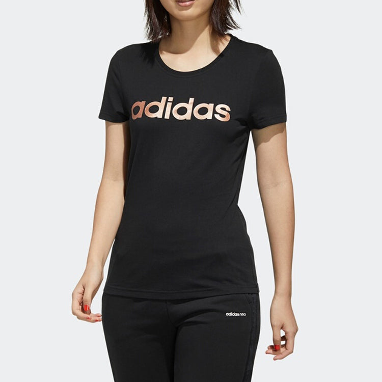 (WMNS) adidas Classic logo Alphabet Printing Short Sleeve Black FP7872