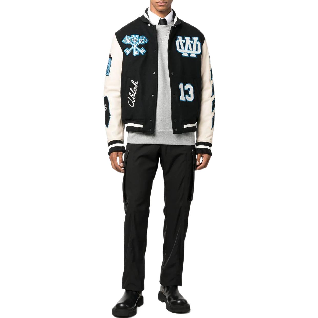 Off-White logo patch varsity jacket 'Black' OMJA097F22LEA0011045